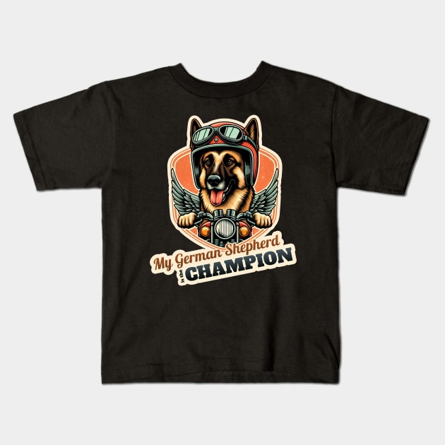 German Shepherd Biker Kids T-Shirt by k9-tee